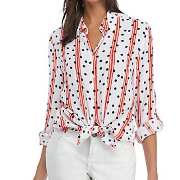 Madison Button Down Blouse Striped Polka Dots - Picture 1 of 10